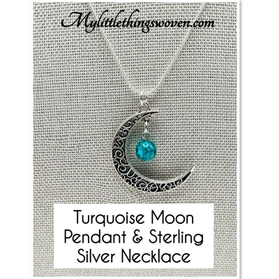 Blue Moon Pendant And Necklace 925 Silver Snake Chain 18"