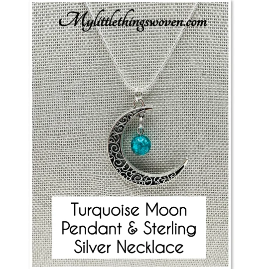 Blue Moon Pendant And Necklace 925 Silver Snake Chain 18"