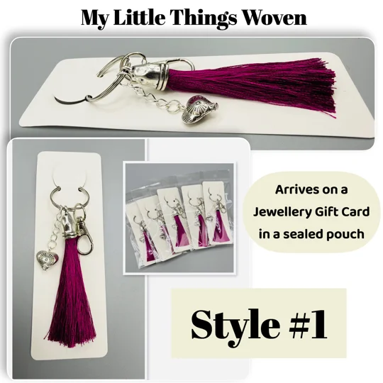 Ladies Key Ring/Bag Chain - Silver Heart Pendant Charm & Tassel, Handmade