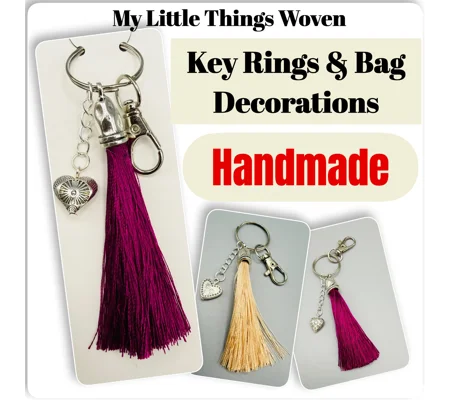 Ladies Key Ring/Bag Chain - Silver Heart Pendant Charm & Tassel, Handmade