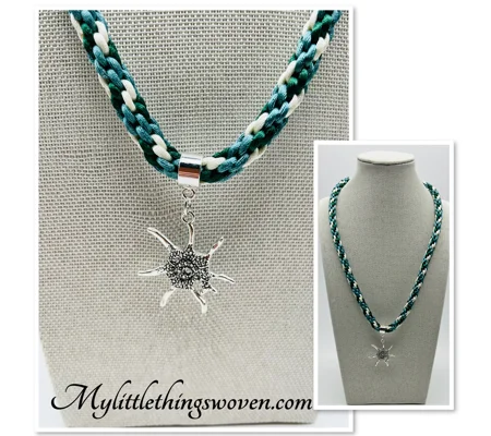 Teal Multicoloured Necklace & Starfish Pendant Handmade 20" Kumihimo Braid