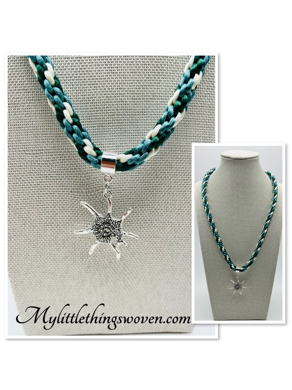 Teal Multicoloured Necklace & Starfish Pendant Handmade 20" Kumihimo Braid