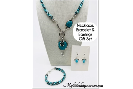 Turquoise Blue Necklace & Pendant + Bracelet + Earrings 3 piece set Handmade
