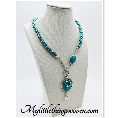 Turquoise Blue Necklace & Pendant + Bracelet + Earrings 3 piece set Handmade