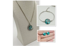 Glass Cabochon Tree of Life Necklace, Earrings & Bracelet 3 Piece Set in choice of colours