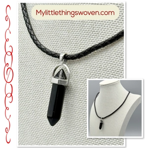 Black Obsidian Pendant & Necklace Real Leather 4mm Cord 22..