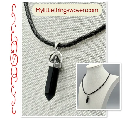 Black Obsidian Pendant & Necklace Real Leather 4mm Cord 22-inch, Antique Silver