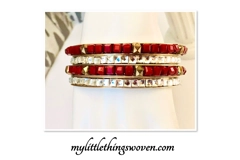 Red Sparkly Bracelet Bangles  Set of 4, Gold, Ladies Fashion Party Wear