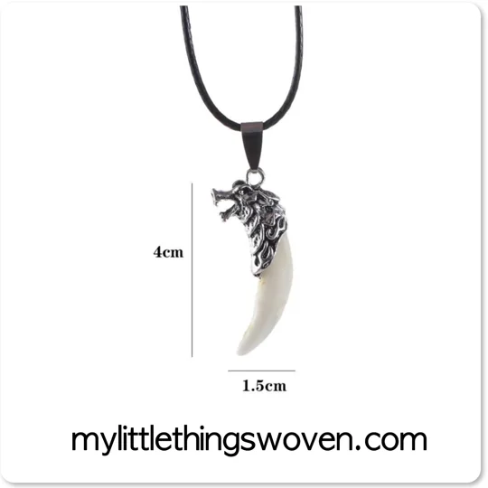 Men's Silver Wolf Tooth Pendant/Necklace - Black, Real Leather Cord