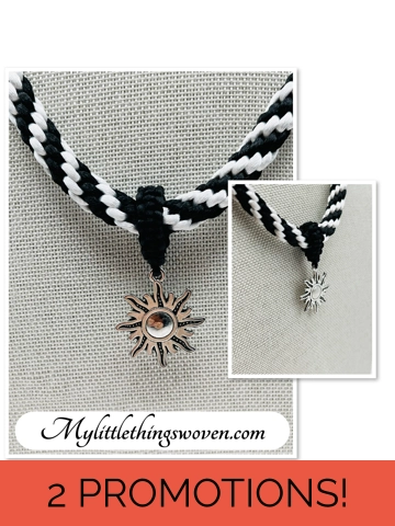 Silver Sun Star Pendant & Necklace Black And White Spiral Hand Braided Silk 18