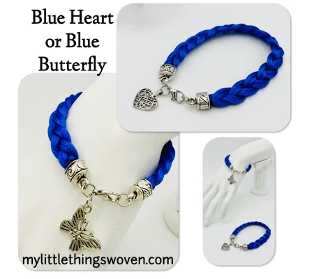 Blue Braided Cord Bracelet with Choice of Silver Charms
