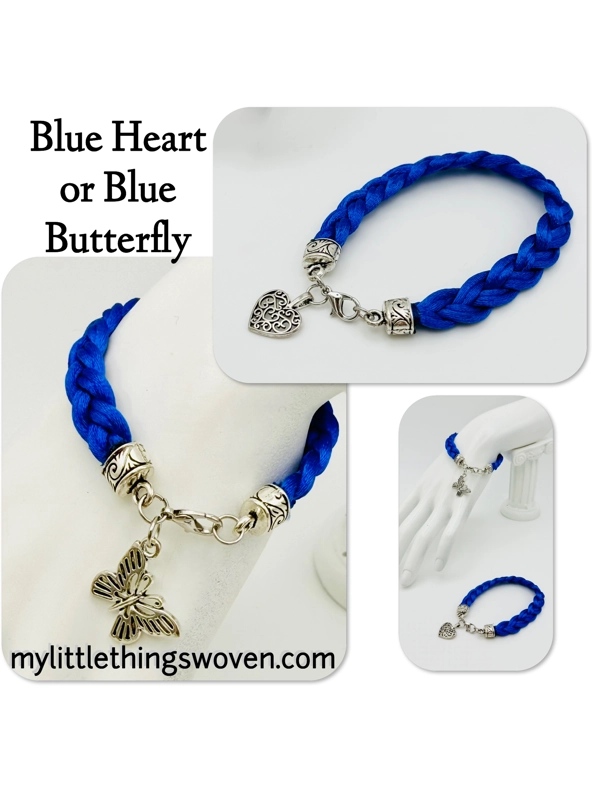 Blue Braided Cord Bracelet with Choice of Silver Charms