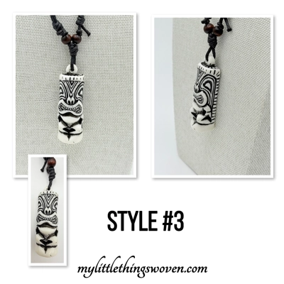 Carved Hawaiian Tiki Man Totem Pendant & Necklace Real Bone