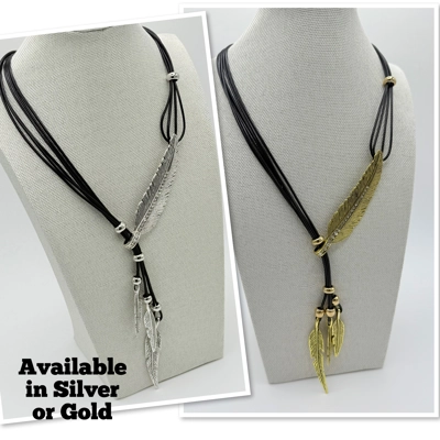 Bohemian Feather Multi Layer Necklace In Silver or Gold