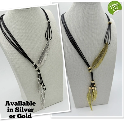 Bohemian Feather Multi Layer Necklace In Silver or Gold