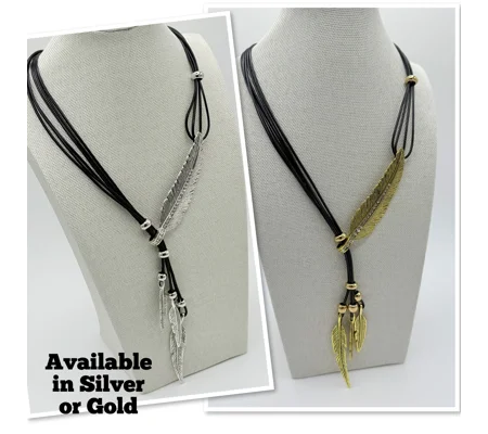 Bohemian Feather Multi Layer Necklace In Silver or Gold