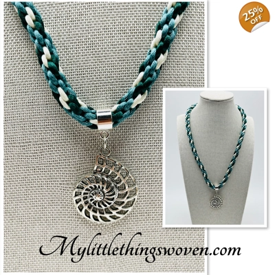 Ammonite Pendant & Necklace Multicoloured Green Cord 18" long Silver Plated New