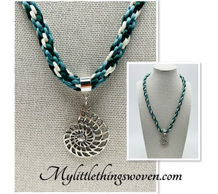Ammonite Pendant & Necklace Multicoloured Green Cord 18" long Silver Plated New