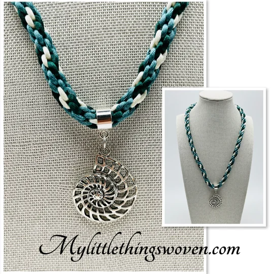 Ammonite Pendant & Necklace Multicoloured Green Cord 18" long Silver Plated New
