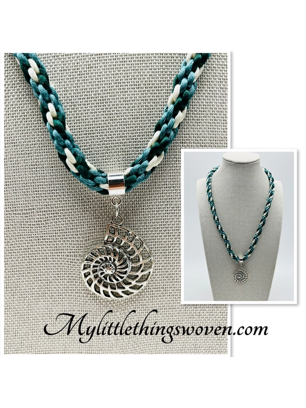 Ammonite Pendant & Necklace Multicoloured Green Cord 18" long Silver Plated New