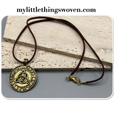 Men's Nordic Rune Triquetra Celtic Knot Amulet Pendant/Necklace, Real Leather - Brown Men's Nordic Rune Triquetra Celtic Knot Amulet Pendant/Necklace, Real Leather - Brown