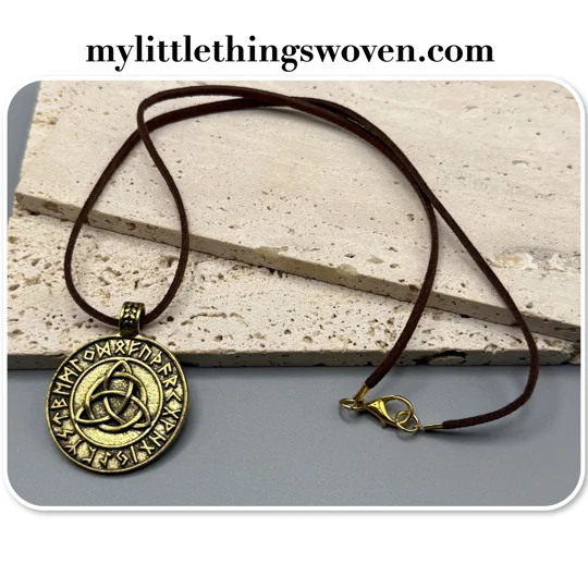 Men's Nordic Rune Triquetra Celtic Knot Amulet Pendant/Necklace, Real Leather - Brown