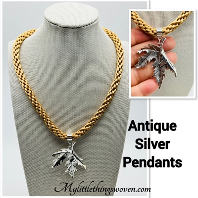 Leaf Pendant & Necklace And Charm Bracelet, Handwoven Silk,Silver