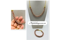 Gold Two-Toned Brown And Cream Necklace And Bracelet 2 Piece Set