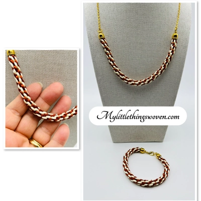 Gold Two-Toned Brown And Cream Necklace And Bracelet 2 Piece Set Gold Two-Toned Brown And Cream Necklace And Bracelet 2 Piece Set