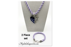 Purple Heart Pendant & Necklace & Bracelet Gift 2 Piece Set Silver, Cord New