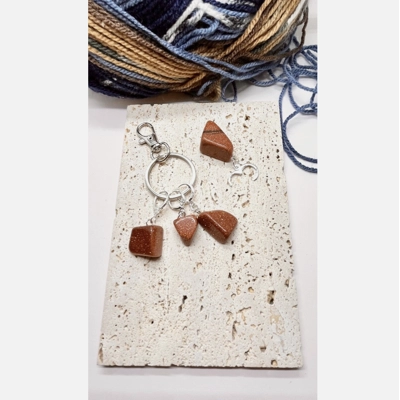 Goldstone Gemstone Knitting & Crochet Stitch Markers, Gift, 925 Silver Handmade