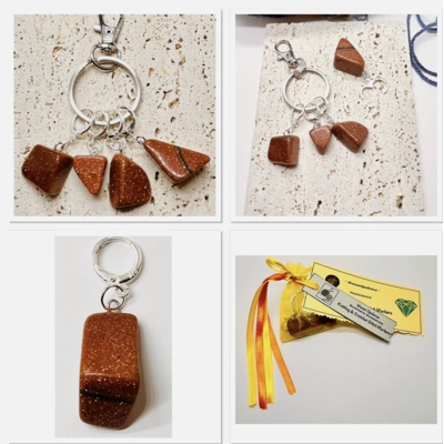 Goldstone Gemstone Knitting & Crochet Stitch Markers, Gift, 925 Silver Handmade