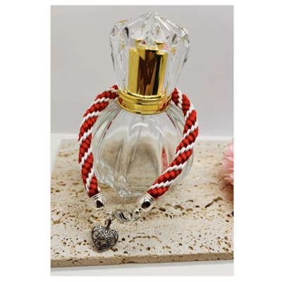 Red Heart Charm Bracelet - Spiral Patterned, Braided Cord Bracelet, Handmade,