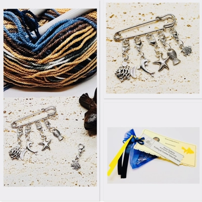 Ocean-theme Knitting and Crochet Stitch Markers Set of 5, Gift Storage Bag, New