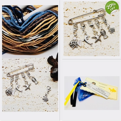 Ocean-theme Knitting and Crochet Stitch Markers Set of 5, Gift Storage Bag, New