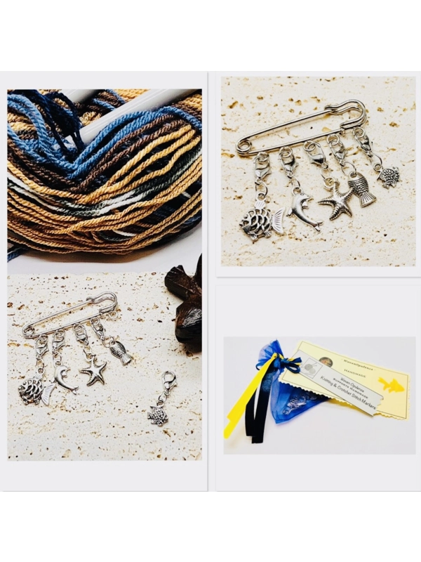 Ocean-theme Knitting and Crochet Stitch Markers Set of 5, Gift Storage Bag, New