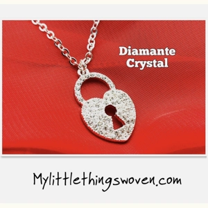 Silver Love Heart Key Lock Pendant and Necklace Diamanté C..