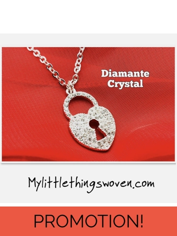 Silver Love Heart Key Lock Pendant and Necklace Diamanté Crystal