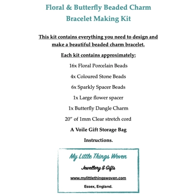 Floral & Butterfly Beaded Charm Bracelet Kit, Porcelain