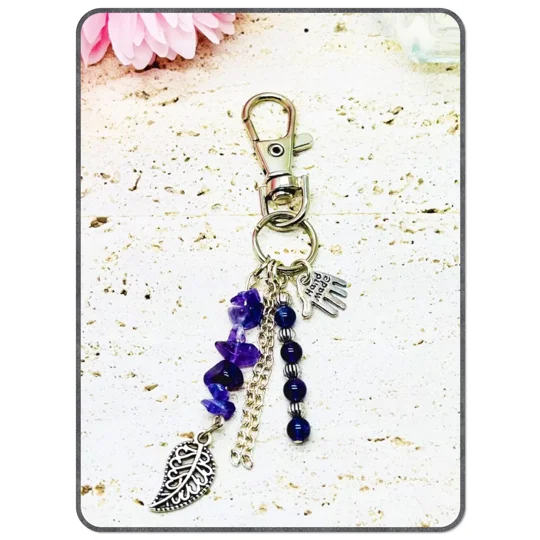 Real Amethyst Key Ring Key Chain Bag Charm with Swivel Lobster Clasp