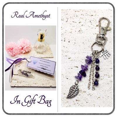 Real Amethyst Key Ring Key Chain Bag Charm with Swivel Lobster Clasp Real Amethyst Key Ring Key Chain Bag Charm with Swivel Lobster Clasp