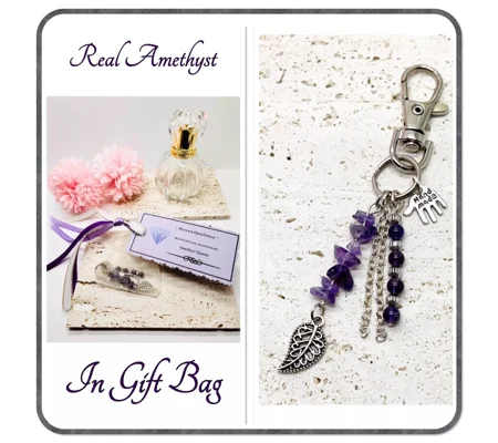Real Amethyst Key Ring Key Chain Bag Charm with Swivel Lobster Clasp