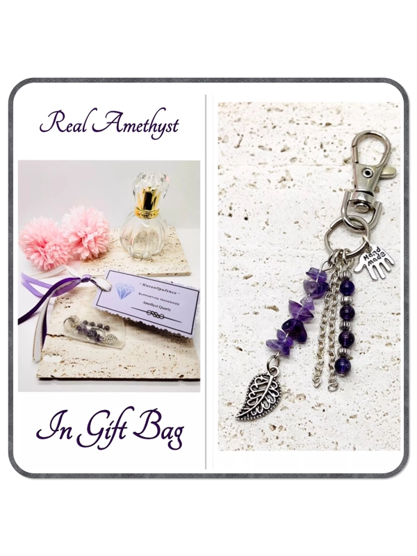 Real Amethyst Key Ring Key Chain Bag Charm with Swivel Lobster Clasp