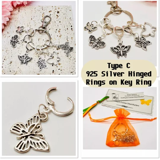 Set of 6 Butterfly Stitch Markers in choice of styles