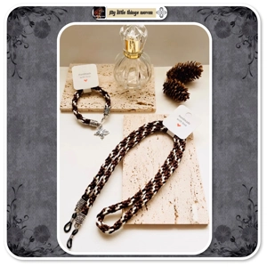 Brown Silk Kumihimo Braid GLASSES LANYARD with BRACELET and charm 2 piece Set