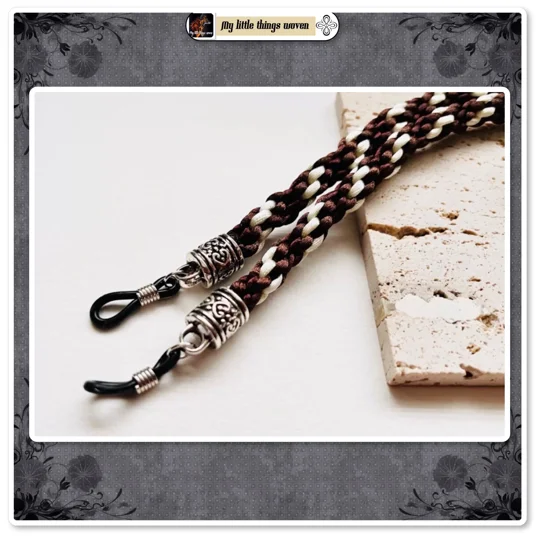 Brown Silk Kumihimo Braid GLASSES LANYARD with BRACELET and charm 2 piece Set