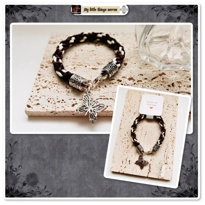 Brown Silk Kumihimo Braid GLASSES LANYARD with BRACELET and charm 2 piece Set