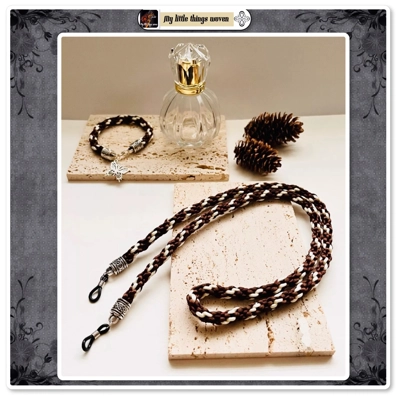 Brown Silk Kumihimo Braid GLASSES LANYARD with BRACELET and charm 2 piece Set