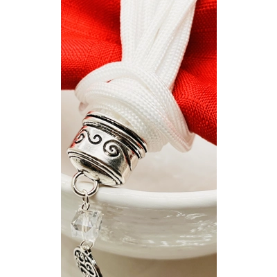 White Serviette Napkin Rings Set of 2 Handmade Corded With Silver findings