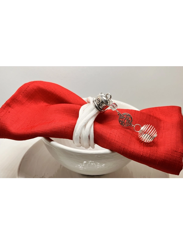 White Serviette Napkin Rings Set of 2 Handmade Corded With Silver findings